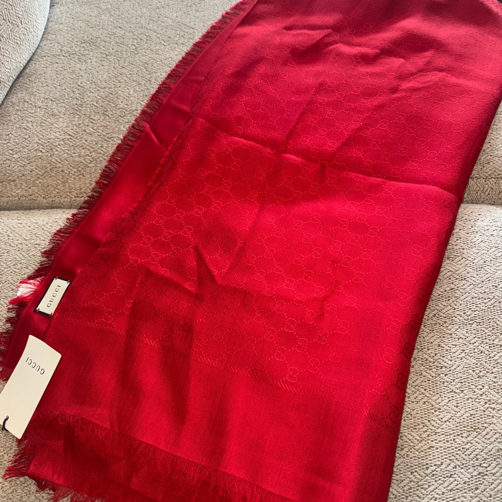 Gucci Vibrant Red Designer Scarf